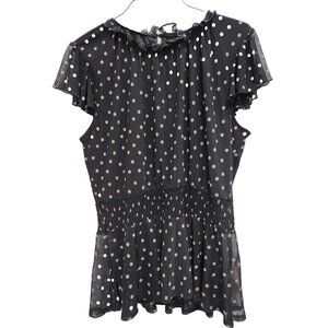 Love Story Top Womens Large Black Mesh Polka Dot Short Sleeve Fairy Whimsygoth